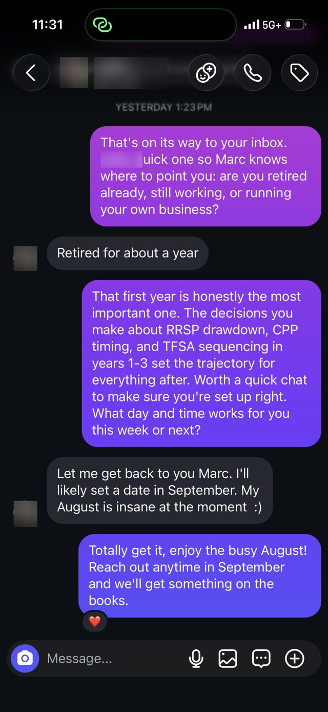 Instagram DM where the AI qualifies the lead and asks for a booking