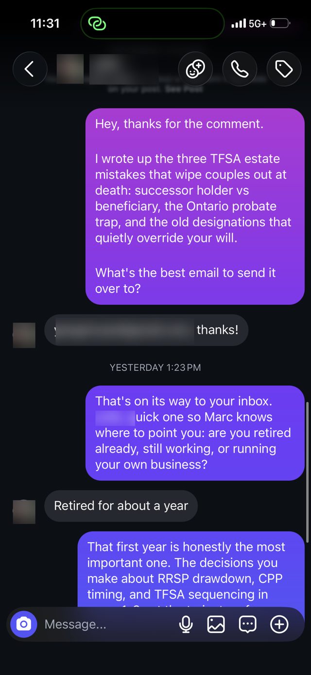Instagram DM where the AI delivers a guide and captures the lead's email