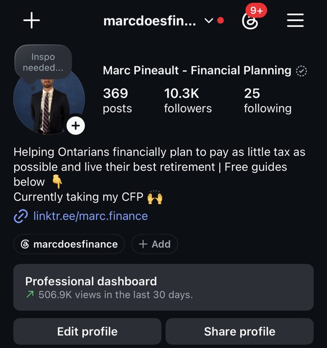 Instagram profile with 10.3K followers and 506.9K views in the last 30 days